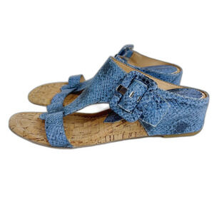 NWOT Donald Pliner Ofelia Wedge Sandal in Denim Blue Snakeskin Leather Size 9